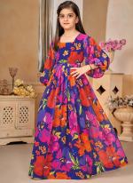 Georgette Multi Color Traditional Wear Printed Kids Gown